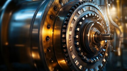 High-tech jet engine turbine isolated on a neutral background, showcasing detailed metallic parts, precision engineering, and modern aerospace technology design for aviation, industry