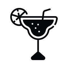 Easy to edit glyph style icon of mocktail glass with lemon slice