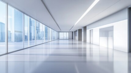 Obraz premium Modern Spacious Office Corridor with City View