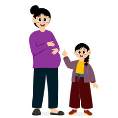 Mother's Day Illustration. Mother and Child. Mother with her daughter. Mother holding a baby. Mother hugging her child. Happy Mother's Day greeting card.