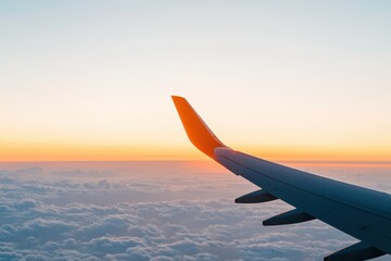 Obraz premium Silhouette of an airplane in flight, showcasing a jet perspective against a clear background.