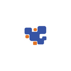 Abstract puzzle-style logo with rounded shapes in blue and orange, forming a digital or neural network design. Suitable for creative tech companies, software, apps, data analytics, gaming, or educatio