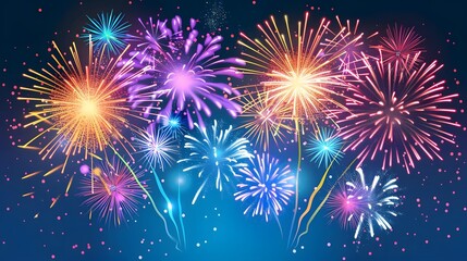 Fototapeta premium Vibrant Fireworks Display: Exploding Colors Light Up the Night Sky with Dazzling Brilliance and Festive Excitement, Creating a Magical Celebration of Light and Sound.