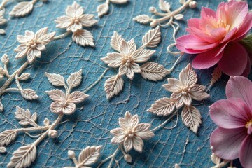 Fototapeta premium Intricate floral lace motif, delicate threads , embroidery, romantic, craft