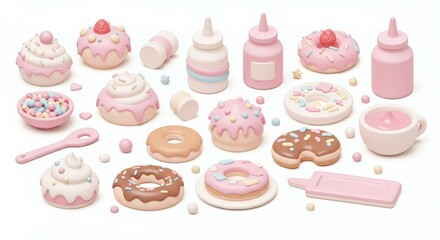 Pastel Kawaii Donuts and Cupcakes 3D Rendering