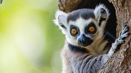 Fototapeta premium A lemur in a tree looks intently