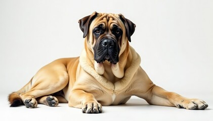 Obraz premium Large mastiff, relaxed pose, pure white backdrop, isolated, animal