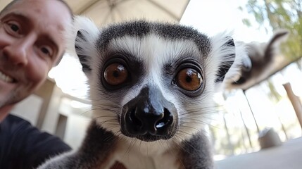 Fototapeta premium A lemur in a tree looks intently