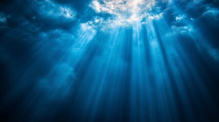 Fototapeta premium Sunlight beams through deep ocean water – 깊은 바닷속을 비추는 햇살 광선
