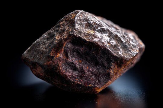 Examining Dark Brown Chondrite Meteorite Specimen with Textured Surface in Detail