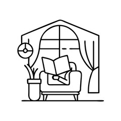reading nook icon, reading nook line art - simple line art of reading nook, perfect for reading nook logos and icons