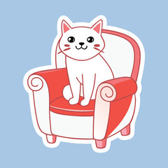 Sticker of a cat sitting on a chair in doodle style
