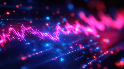 Obraz premium Neon data wave, digital graph, glowing, abstract, background, finance