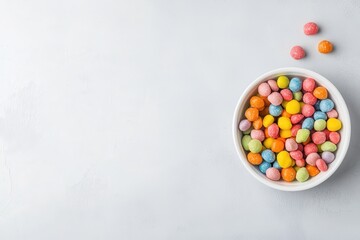 Vibrant, multicolored sweets arranged in a round display, perfect for candy-related themes.