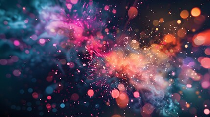Vibrant Explosions of Color: Abstract Fireworks Burst with Dynamic Light Streaks and Glowing Bokeh, Creating a Festive and Energetic Visual Spectacle, Perfect for Celebration and Holiday Designs.