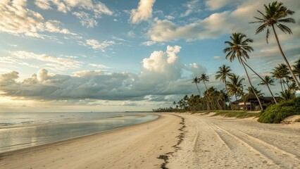 Vibrant Beach Landscape Under a Dramatic Sky During Sunset Generative AI