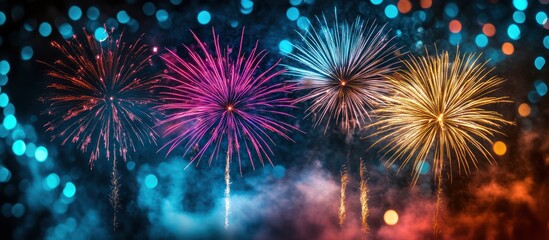 Naklejka premium Colorful fireworks display at night,celebration background