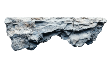 Dramatic grey rock formation isolated on black background perfect for design projects and on transparent background