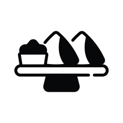 Indian snack served with dip sauce, glyph style icon