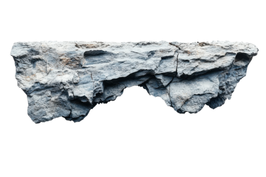 Dramatic grey rock formation isolated on black background perfect for design projects and on transparent background