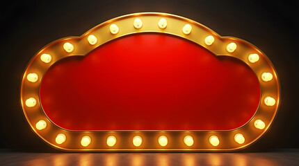 Gold star frame glowing bulbs against red background. Drama, and entertainment themes.	