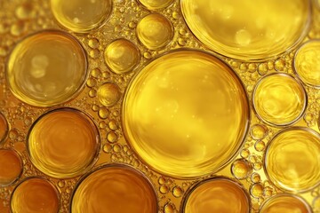 Golden Liquid Droplets Macro Texture with Abstract Bubble Effect
