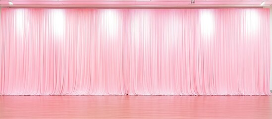 Elegant pink drape adorning a minimalist space illuminated by subtle spotlights