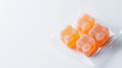 Macro shot of sugar-coated gummy candy wrapper, showcasing vibrant details and textures.