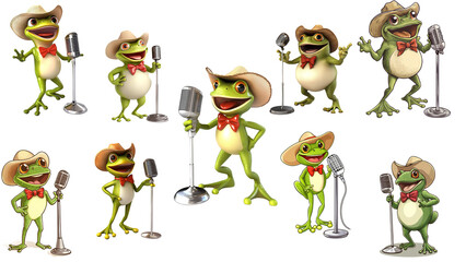 Obraz premium Funny Singing Cowboy Frog with Microphone