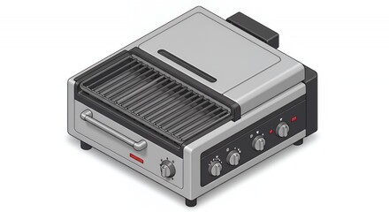 Obraz premium Silver and Black Electric Grill 3D Isometric Rendering on White Background