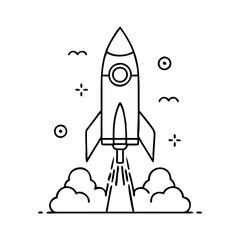 rocket launch icon, rocket launch line art - simple line art of rocket launch, perfect for rocket launch logos and icons