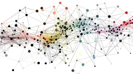 Abstract Network Visualization: Exploring Complex Connections and Interdependencies of Nodes and Links, Representing Data Relationships Through a Colorful Web of Intertwined Structures.