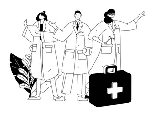 Medical characters fighting the epidemic flat vector concept operation hand drawn illustration
