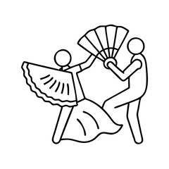salsa dancer with fan icon, salsa dancer with fan line art - simple line art of salsa dancer with fan, perfect for salsa dancer with fan logos and icons