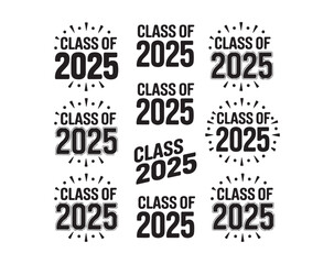 Stylish Graduation Vector Elements for Class of 2025 with Hand Drawn Silhouettes