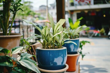 Vibrant plants in pots