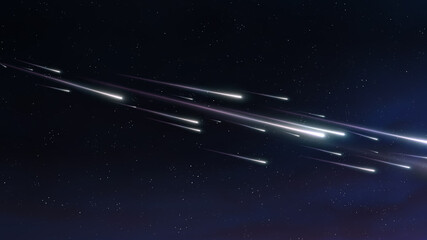 Meteor stream in the sky. Beautiful night starfall isolated. Many meteorites burn up in the atmosphere. Shooting stars. © Nazarii