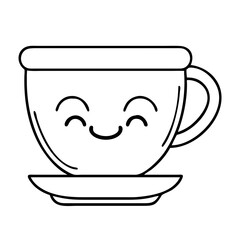 smiling coffee cup icon, smiling coffee cup line art - simple line art of smiling coffee cup, perfect for smiling coffee cup logos and icons