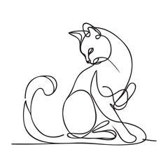 Cat continuous line drawing. One line vector drawing.
