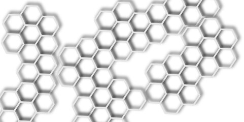 Abstract 3d  white and grey hexagonal geometric texture pattern surface bright light honeycomb metal hexagon design.	