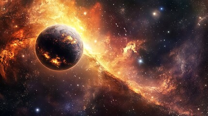 Naklejka premium Planets in space with twinkling stars and glow