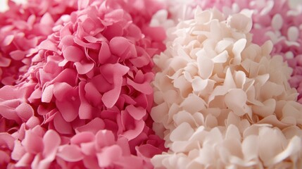 Obraz premium Close-up view of dried hydrangea blossoms in varying shades of pink and white.