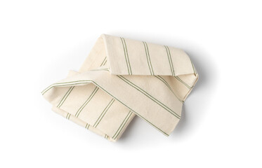 White Striped Napkin Cloth Isolated, Vintage Folded Tablecloth, Natural Eco Textile, Cotton Napkin