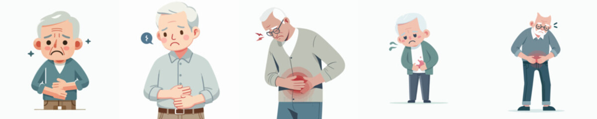 Collection of vectors of a person having a stomachache