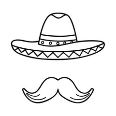 sombrero and mustache combo icon, sombrero and mustache combo line art - simple line art of sombrero and mustache combo, perfect for sombrero and mustache combo logos and icons