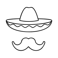 sombrero and mustache combo icon, sombrero and mustache combo line art - simple line art of sombrero and mustache combo, perfect for sombrero and mustache combo logos and icons