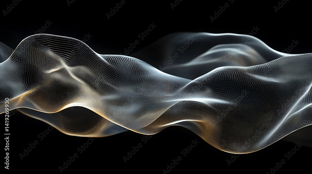 Poster visual representation of a flowing abstract pattern with soft curves and a dark background showcasin
