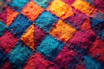 Geometric shapes repeat in vibrant colors on fabric , design, abstract