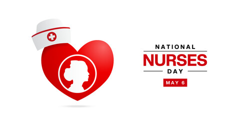 May 6th Is National Nurses Day. Heart, nurses and nurses hat. Great for posters, banners, social media and more. White background.