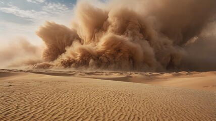 A vast desert engulfed in a sandstorm, bad weather